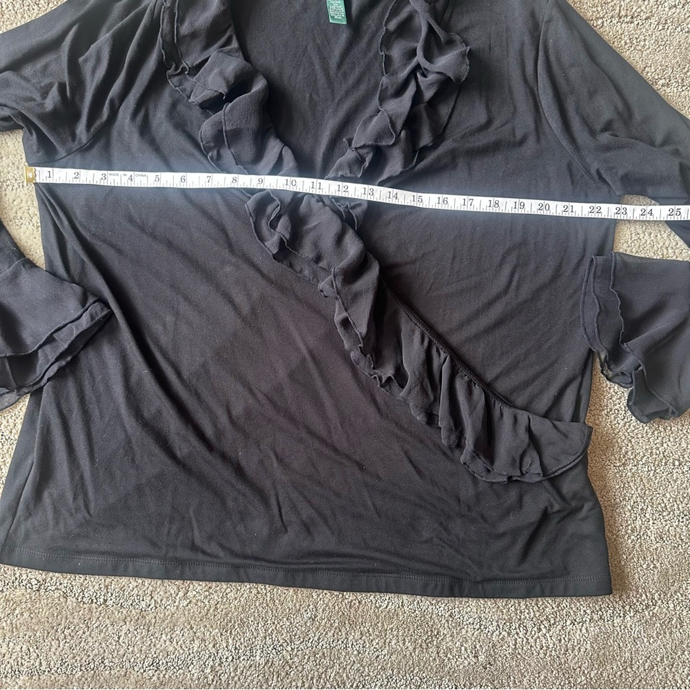 Lauren Ralph Lauren Faux Wrap Chiffon Ruffle Neck & Cuffs Blouse Black Size 2X - Picture 13 of 15